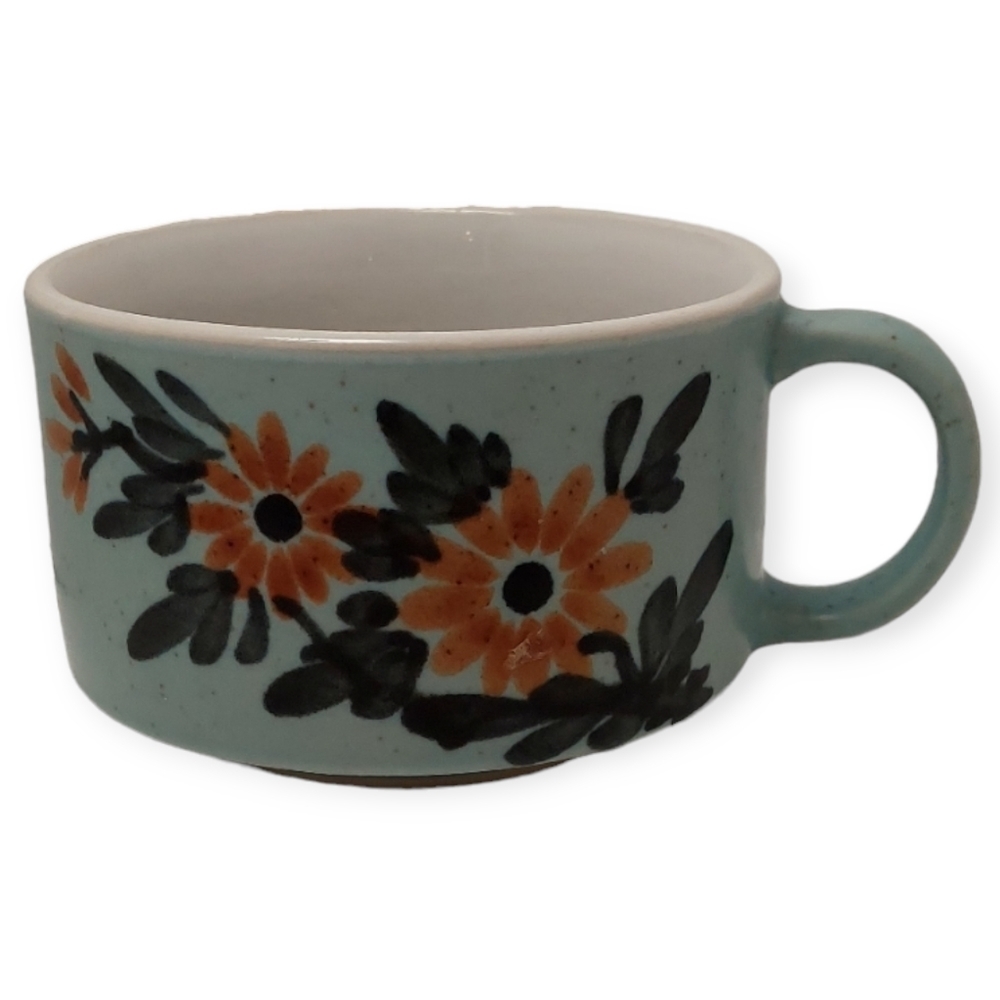 Vintage Soup Bowl Light Blue Orange Flowers